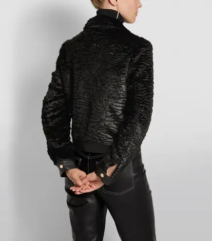 STAUD Buddha black faux shearling fur jacket w/ yellow leather trim size S small