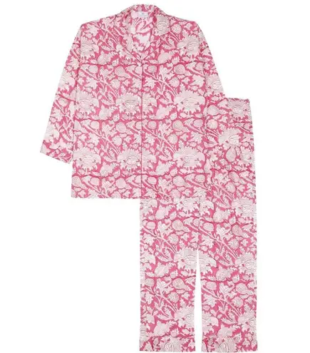 Pax Philomena Laura Floral Gray Block Print Long Sleeve Pajamas Set Size L