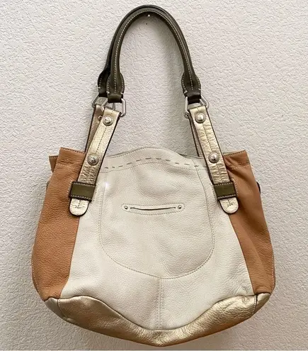 B Makowsky B. MAKOWSKY Tan Beige Gold Leather Slouchy Double Handle Shoulder Bag
