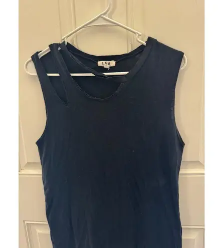 LNA Double Cut Shirt Tank Mini Dress in black made in USA small