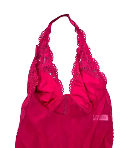 B.tempt'd by Wacoal Hot Pink Mesh Lace Thong Halter Bodysuit Size Large Sexy