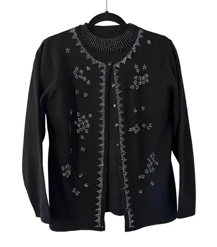 Jenny Black Beaded Embellished Cardigan Sweater Top Women's Small Holiday Y2K