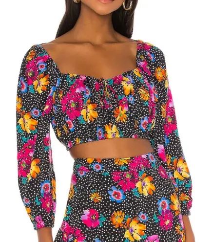 Majorelle Revolve Swift long sleeve crop top black dot multicolor floral pink