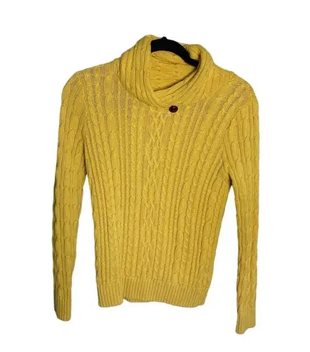 Jeanne pierre Mockneck Cable Knit Sweater Yellow Pullover Long Sleeve Size Small