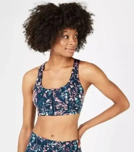 Sweaty Betty  Circuit Zip-up Sports Bra In Blue Mystical Floral Print Size M