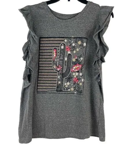 Mic and Jax Gray Desert Scene Cactus Flutter Sleeve Top Size Large