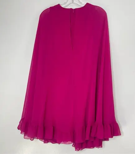 Mac Duggal 55407 High Neck Ruffle Cape Fuchsia (Pink) Chiffon Mini Dress, Size 8