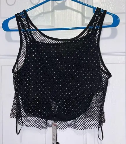 Sincerely Jules  Crop Top Medium Rhinestone Mesh crystal Fishnet Flowy tank scoop