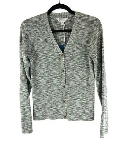 Market & Spruce Womens V-Neck Button-Up Cardigan Sweater Marled Gray M