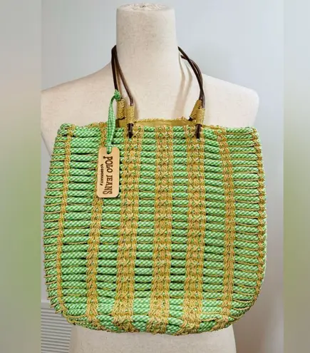 Lime & Tan Woven Tote Bag Green