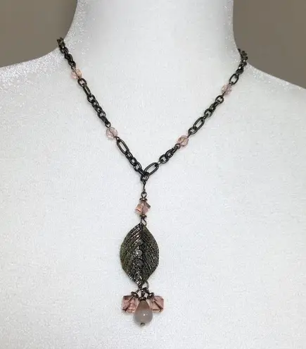 Gold Pink Leaf Fairy Feather Necklace New