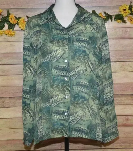 French Laundry Ladies Sheer Green Shell Button Front Long Sleeve Blouse Size M
