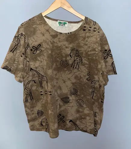 Vintage Coconut Bay Giraffe Print Tie Dye T Shirt Top Brown Size XL