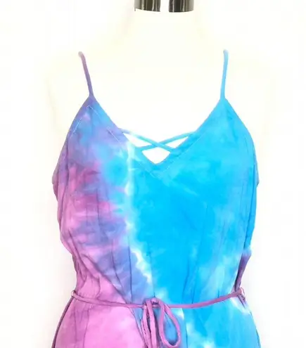 Chaser  Size Medium Purple Pink and Blue Tie Dye Maxi Dress with Lattice Detail