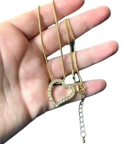 Swarovski Crystal Encrusted Open Heart Pendant On Gold Chain Necklace