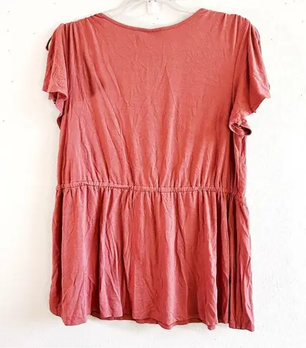 Modcloth  Blouse Dusty Rose/ Mauve Short Flutter Tie Sleeves V Neck Tee Sz 1X EUC