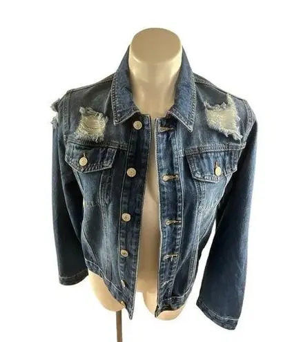 Denim Blvd Destroyed Distressed Classic Cut Denim Jean Jacket