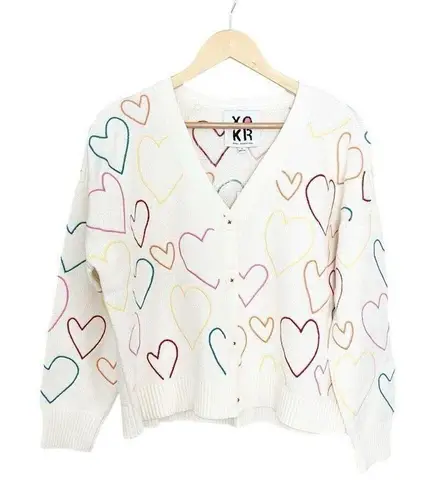 XOKR Kerri Rosenthal Heart Embroidered Oversized Cardigan White Size M
