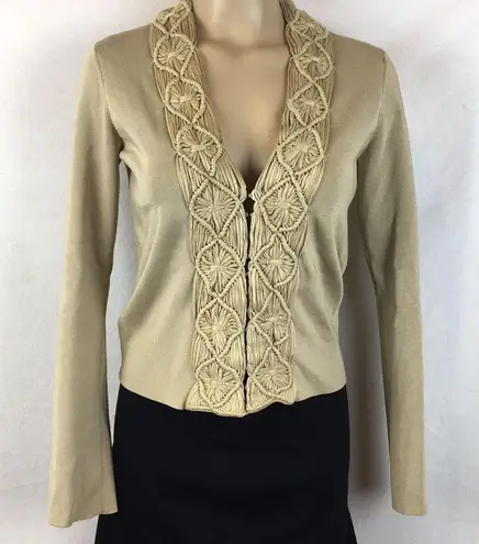 Lafayette 148 Tan Braided Trim Long Sleeve Sweater XSP