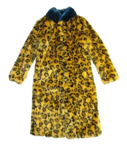 NWT SpiritHoods Unisex Yellow Cheetah Calf Length Faux Fur Coat S $249