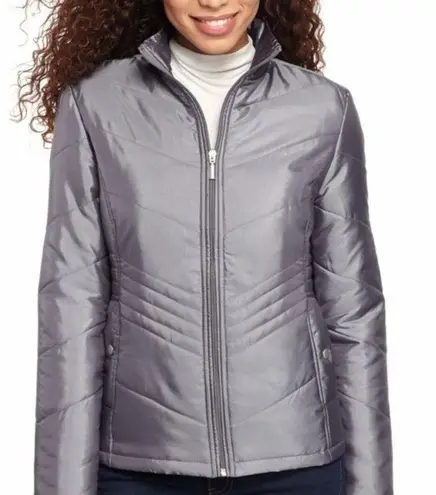 Jane Ashley New! Diamond Quilted Light Puffer Jacket Coat Pewter Metallic Small