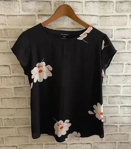 Van Heusen black floral short sleeve blouse Small