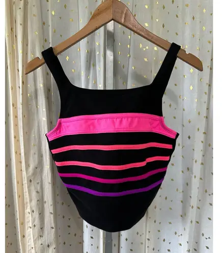 Longitude Women's Square Neckline Built In Bra Stripe Swimsuit Tankini Top 8