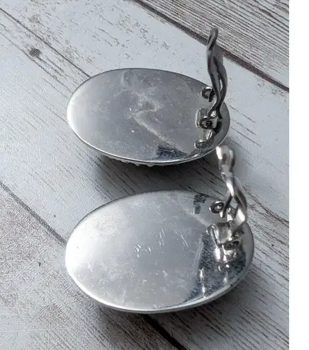 Whiting & Davis Vintage Co Clip On Earrings Silver Tone & Dark Silver Tone Oval