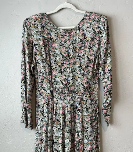 vintage nostalgia dress Floral Maxi Cottage Pleated 90s 80s Coquette Feminine M Green Size M