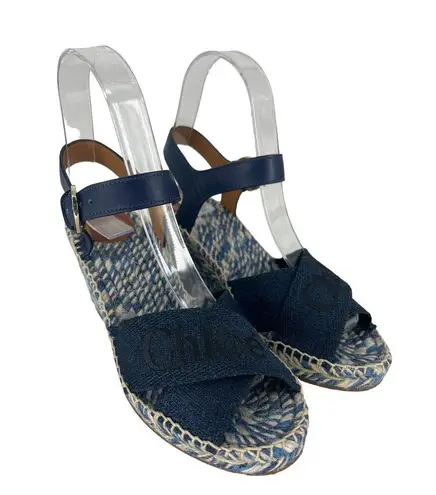 Chloé Chloe Piia Espadrille Logo Wedges in Denim