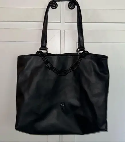 Simply Vera Faux Leather Sleek Black Tote Shoulder Bag