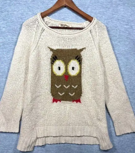 Democracy Womens Sweater XL Beige Knit Sweater Owl Graphic Acrylic Blend