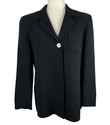 Akris Womens Size 4 Single Button Blazer Jacket Suit Black 100% Virgin Wool Job