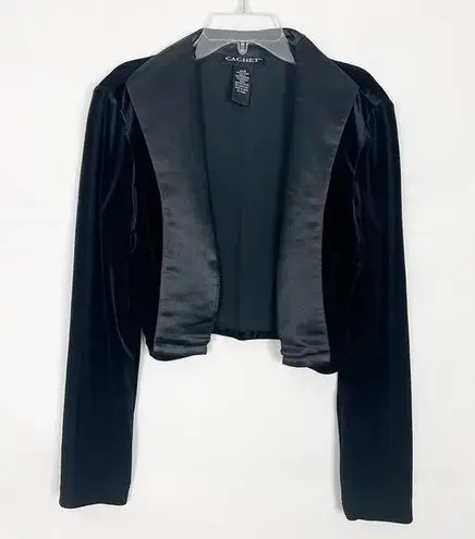 CACHET Open Front Black Cardigan Womens Medium Cropped Velvet Dressy Elegant