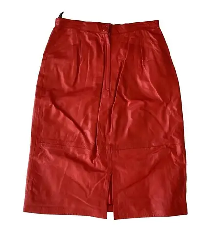 Genuine Leather Pencil Skirt Red Size 10