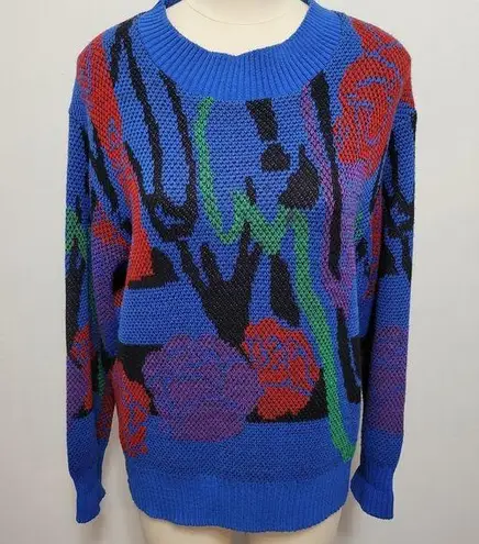 Vintage Aileen 80s blue abstract floral sweater size 38 (small)
