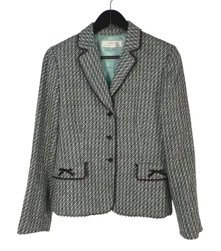 Tahari Arthur S. Levine Women's Tweed Blazer Jacket 6 Black Teal Lace Trim
