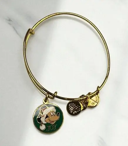 Disney Alex & Ani Mickey Mouse Santa Bangle Bracelet Holiday Charm Green
