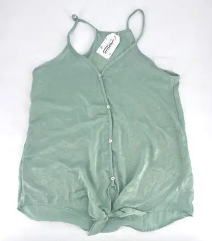 NWT Axis Apparel Tie Front mother of pearl Button Camisole Green Large tank top