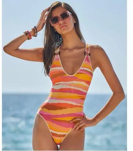 Becca Canyon Sunset One Piece Swim, Orange Multi, Large