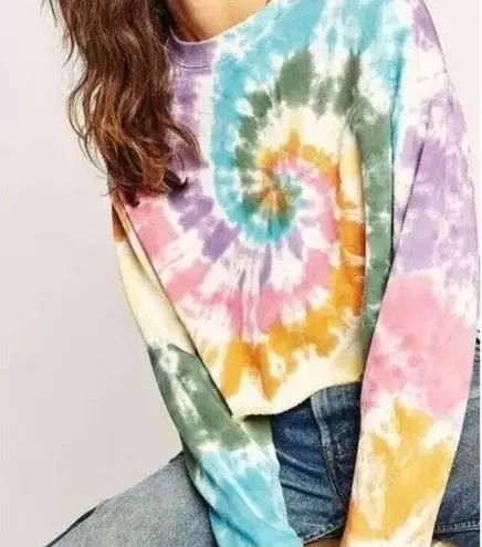 Daydreamer  Size Small Autumn Tie Dye Crop Long Sleeve Shirt Tee Multi Color Crew