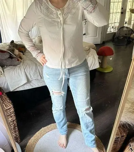 Goodnight Macaroon Women’s Small Lace Up White Longsleeve New NWT