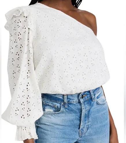 Cami NYC  REVOLVE ARDANA WHITE EYELET ONE SLEEVE CROP TOP S