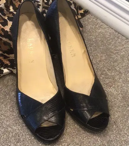 Ralph Lauren  size 7 black leather peep toe heels