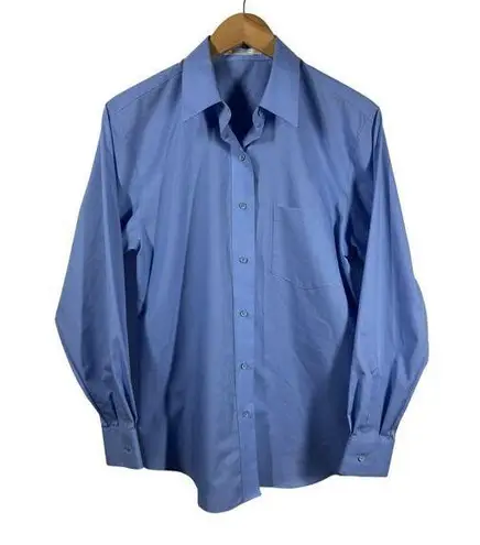 Foxcroft Wrinkle Free Shirt Women 8 Blue Button Up Long Sleeve Spring Career Top