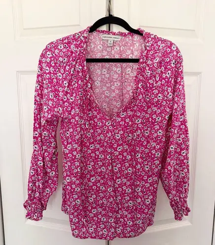 Alexander Jordan Pink & White Floral Peasant Blouse Boho Top Size Medium
