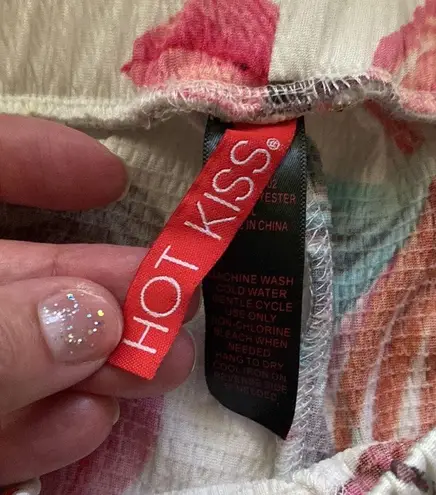 Hot Kiss tropical floral tie wide leg beach boho pants, size large