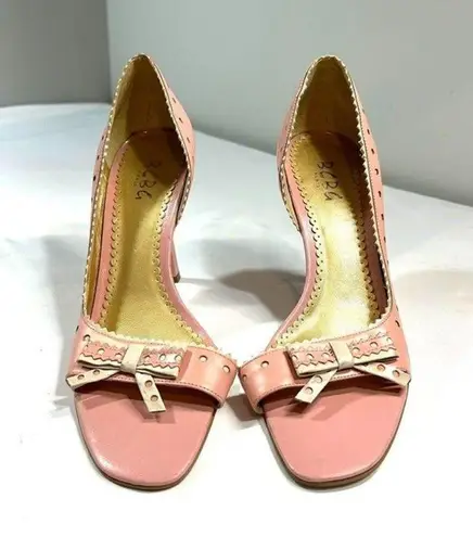 Vintage‎ Y2k BCBG Paris Leather Bow Cut Out Pump Heels 9 Pink