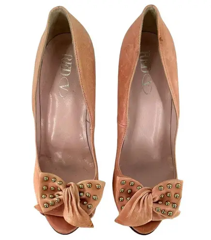 NEW Red Valentino Coral Pink Leather Bow Open Toe Pumps Size 39 Heels