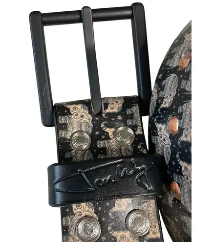 Jon Wye Elephant Graphic Black 100% Leather Belt Small